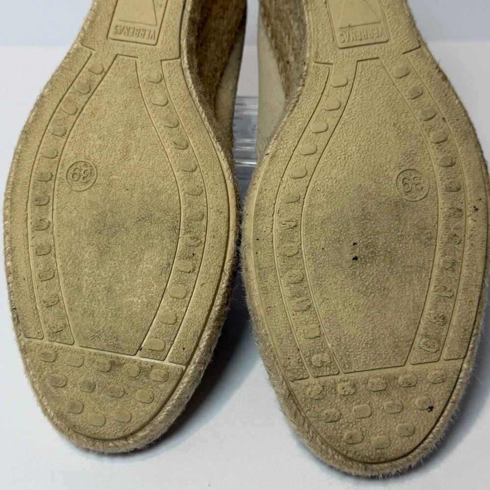 Verbenas Mamen Wedge Espadrilles Suede Shoes Jute Wrapped‎ Heels in Tan Size 39